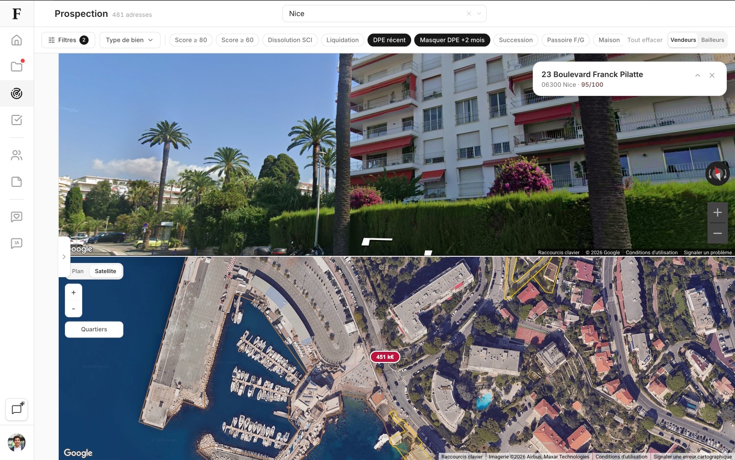 Vue Street View d'un bien à prospecter